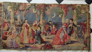 Vtg Belgian Tapestry 37 " X 19 " Wall Hanging - Venetian Aristocracy Lovers Scene