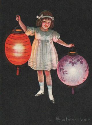 A/s Colombo Lovely Girl W/ Chinese / Japanese Lanterns Art Deco