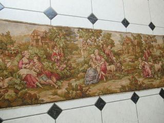 Vtg Belgian Tapestry 56 " X 20 " Wall Hanging - Baroque Pastoral Lovers Scene