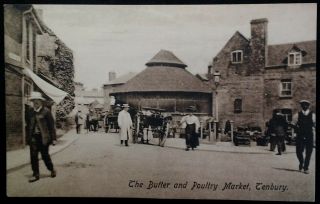 Tenbury Wells Uk Postcard Early 1900s Rare Butter Poultry Market Street Car Fash
