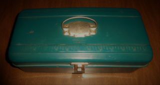 Vintage Union Steel Chest Corp.  Turqouise Tackle Box Tool Box Art Supplies Ruler 2