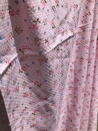 Vtg 70s Flocked Pastel Floral Roses Cotton Fabric Semi Sheer Dotted Swiss Dots