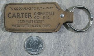Carter Chevy Chevrolet Manchester Ct Rectangle Leather Keychain Key Ring 32907