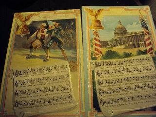 Vintage Postcards Pair 1909 July 4th Battle Hymn Republic Yankee Doodle Dandy