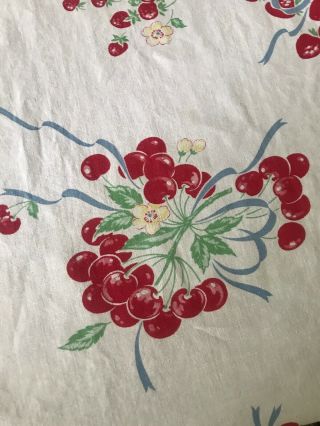 Vintage Cherry n Berry Printed 1950 - 60’s Mid Century Tablecloth 50 x 57 