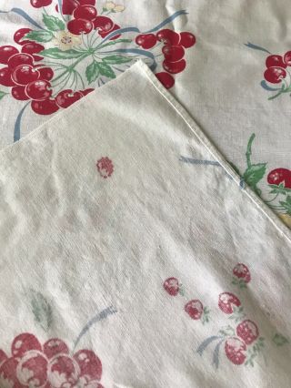 Vintage Cherry n Berry Printed 1950 - 60’s Mid Century Tablecloth 50 x 57 