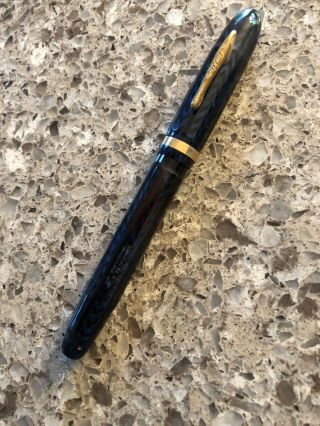Vintage Conklin Fountain Pen Cushon Point 14k Nib Black Blue Herringbone