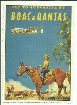 Australia Postcard - Lockhead Constellation Flying Over Outback - Qantas Repo