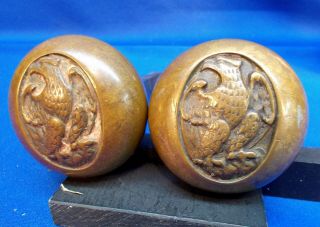 1800s American Eagle Solid Brass Doorknobs,  Ina Fire Mark
