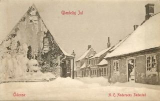 C1910 Christmas Postcard; Odense Denmark,  Birthplace Of Hans Christian Andersen