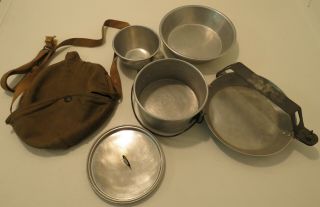 Vintage 1950s Boy Scouts Of America Camping Mess Kit,  Aluminum Cooking Set Pouch