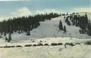 Linen Postcard,  Skiers At The Summit Of Berthoud Pass,  Colorado