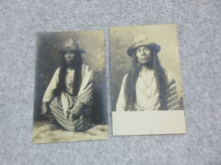 Two Unknown (same Man) Western Native American Indian Rppc Real Photo Postcard