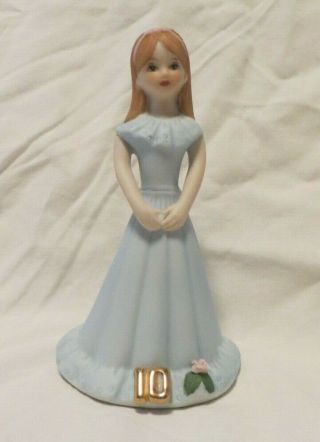Vtg 1982 Enesco Growing Up Birthday Girls Brunette Porcelain Figurine,  Age 10