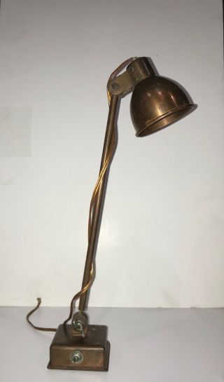 Antique Vintage All Copper Desk Lamp Adjustable Ex Very Cool