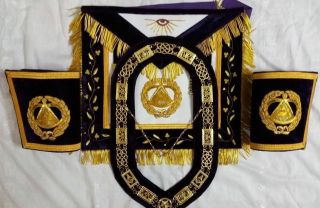 Hand Embroidery Masonic Grand Master Apron With Cuff & Collar