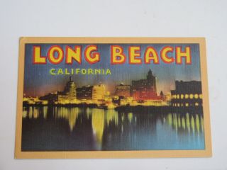 Long Beach California Vintage Line Postcard - Night View On The Water
