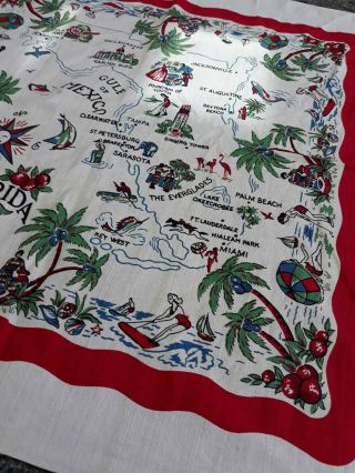 Vintage 1950s Florida State Souvenir Colorful Tablecloth 32 