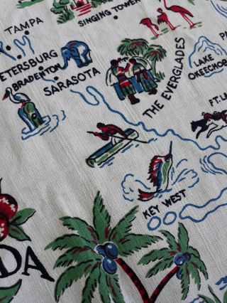 Vintage 1950s Florida State Souvenir Colorful Tablecloth 32 