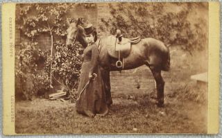 Cdv Lady Riding Habit Top Hat Dress Crop Horse Loughborough Antique Victorian