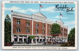 Postcard Ar Hot Springs Rockafellow Bath House Hotel Vintage Linen B03