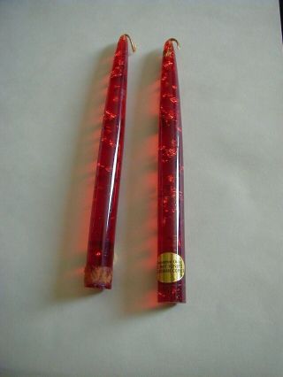 Vintage 8 " Lucite Candles Red Flake Clear Estate