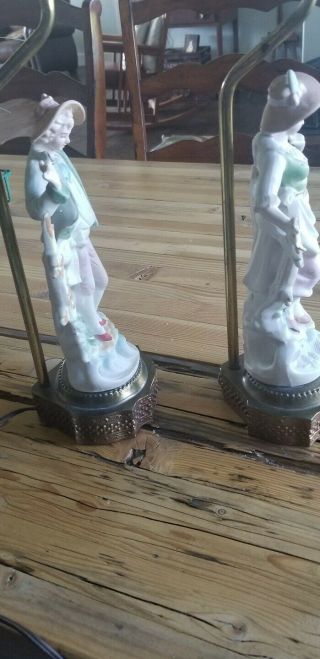 Vintage Pair Capodimonte Style Italian Figural Lamp Boy Girl Pair - Shabby Chic 2