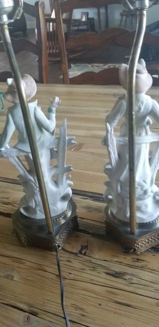 Vintage Pair Capodimonte Style Italian Figural Lamp Boy Girl Pair - Shabby Chic 3