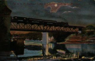 C.  M.  & St.  P Railroad Bridge At Kilbourn,  Dells Of The Wi Vintage Train Postcard