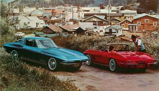 Advertising Postcard 1965 Corvette Sting Ray Sport Coupe & Convertible