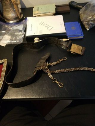 Antique Knights Templar Masonic Sword Belt W/chains,  Buckle Hangers