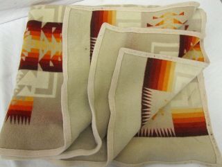 Pendleton Beaver State Beige & Orange Stripe Pattern Wool Blend Blanket 6 ' x 4 ' 6