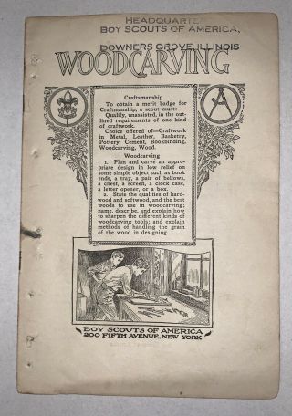 Boy Scout White Cover Merit Badge Book Pamphlet Type 2 Woodcarving