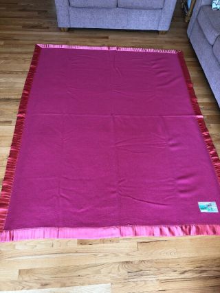 Vintage 1960’s Antelope Brand 100 Wool Blanket Camp 69”x83” - Pink - Made China