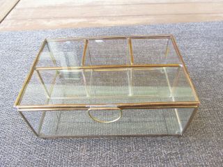 Vintage Brass & Glass 4 Compartment Display Case Trinket Box