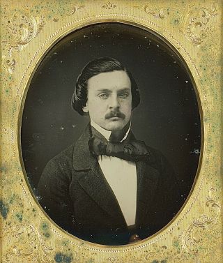 Light - Eyed Man With Mustache Large Bow Tie 1/6 Plate Daguerreotype E622