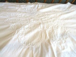 Vintage White Embroidered Cut Work Victorian Style Queen/king Top Sheet/coverlet