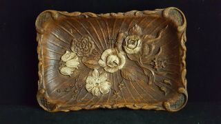 Vintage Usa Multi Products Inc 1944 Wood Tray Flower Design Handcarved Designs
