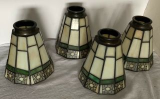 4 Arts & Crafts Style Stained Glass Light Shade Ceiling Fan Chandelier