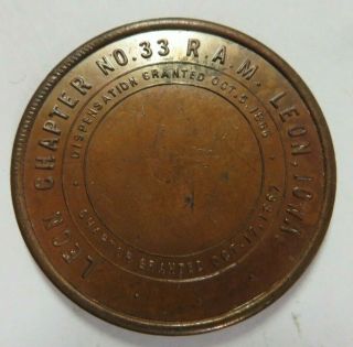 Masonic One Penny Token Coin Leon,  Iowa Chapter No.  33 R.  A.  M.  Vintage 1867