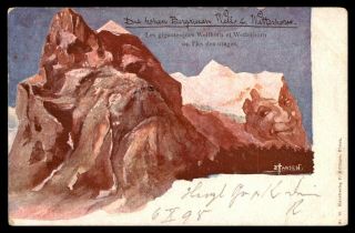 Switzerland Stansen Face In Mountain 1898 Artist Signed Postcard