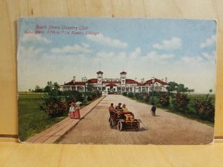 A25) Postcard South Shore Country Club Lake Shore Chicago Vintage Auto Boardwalk