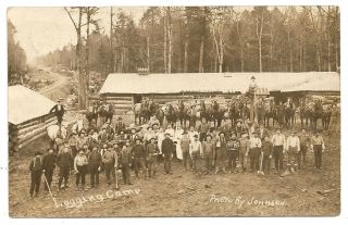 Logging Camp,  Loggers 1911 Wisconsin Wi Rppc Photo Postcard