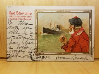 A5) Postcard 1908 Red Star Line Ship Man Pipe Antwerpen - York - Boston