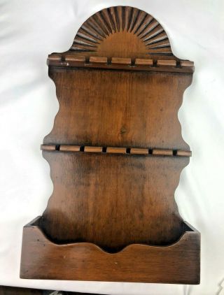 Vintage - Antique Style Old Country Primitive Wood Spoon Rack & Candle Box 2