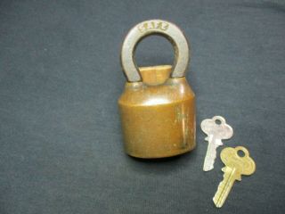 Vintage Padlock/scandinavian " Safe " Barrel Padlock,  2 Keys/brass Lock