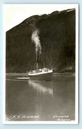 Early 1900s View Of Ss Alameda Steamship At Seward Alaska - Rppc