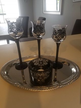 Partylite Forbidden Trio Tealight Candleholder Discontinued Damask Set Of 4