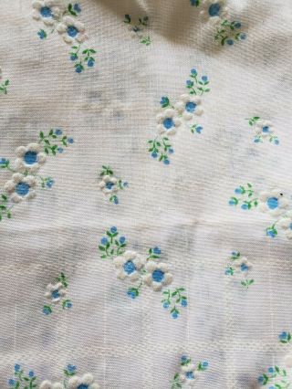 Vintage Flocked Fabric Cute Flowers White Blue 42x46 Dolls Clothes Sewing Crafts