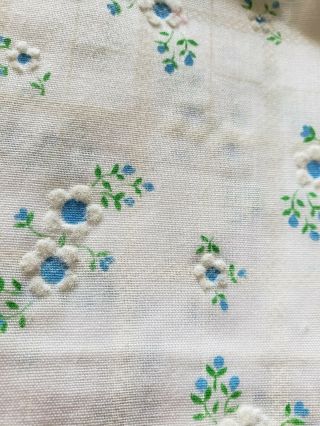 Vintage Flocked Fabric Cute Flowers White Blue 42x46 Dolls Clothes Sewing Crafts 2